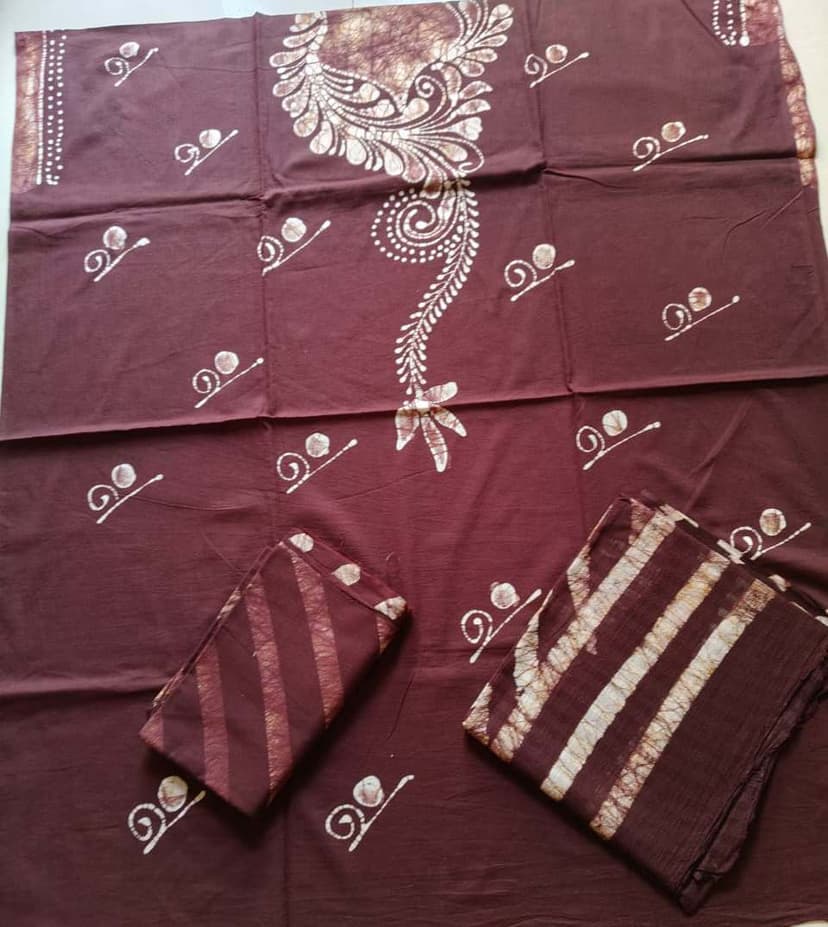 Brown Bherugarh Cotton 3Piece Suit