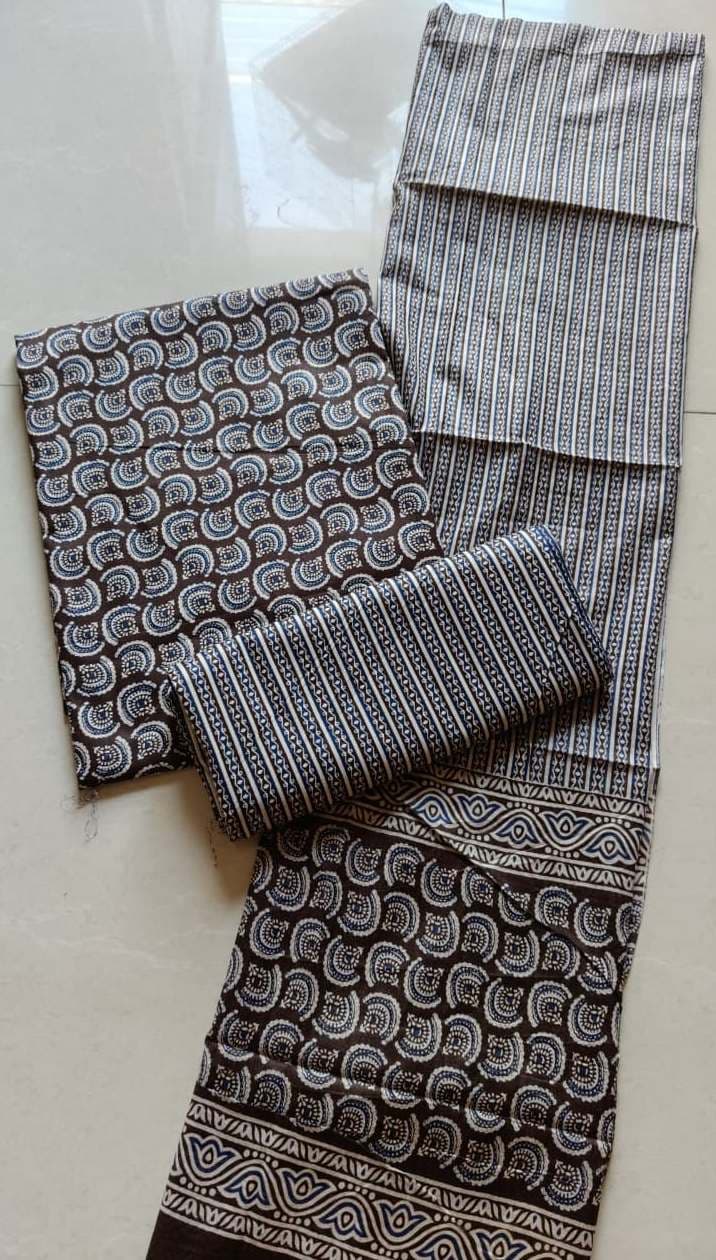 Coffee Cotton Ajrakh 3Piece Suit