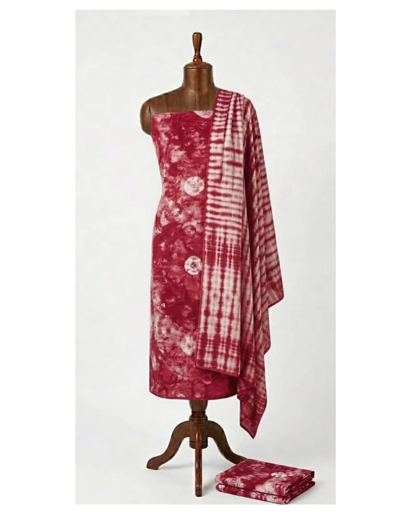 Dark Pink Tie & Dye Cotton 3Piece Suit