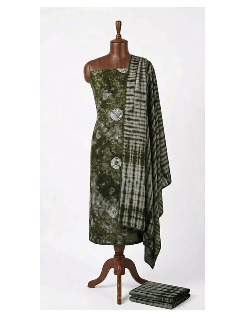 Earth Green Tie & Dye Cotton 3Piece Suit