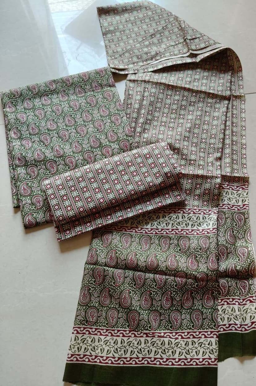 Green Cotton Ajrakh 3Piece Suit