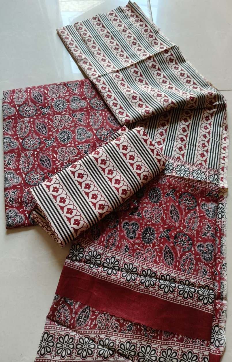 Red Cotton Ajrakh 3Piece Suit