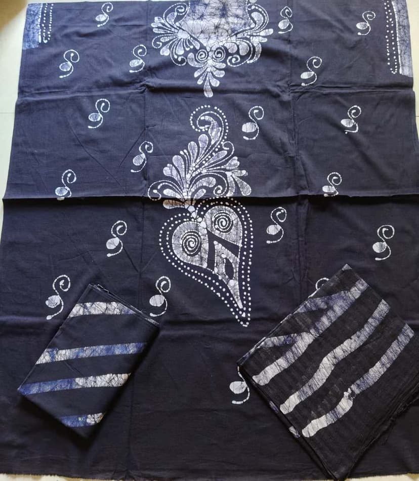 Navy Blue Bherugarh Cotton 3Piece Suit