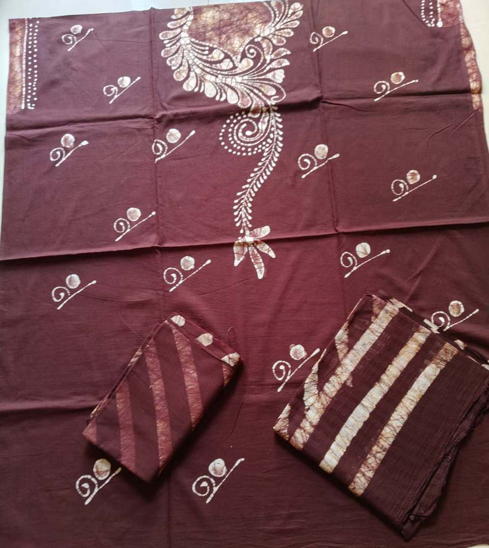Brown Bherugarh Cotton 3Piece Suit