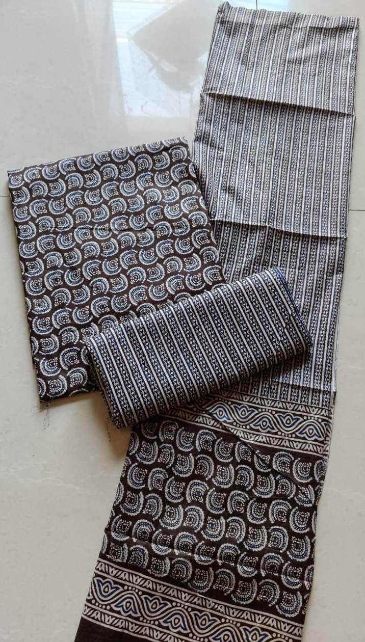 Coffee Cotton Ajrakh 3Piece Suit