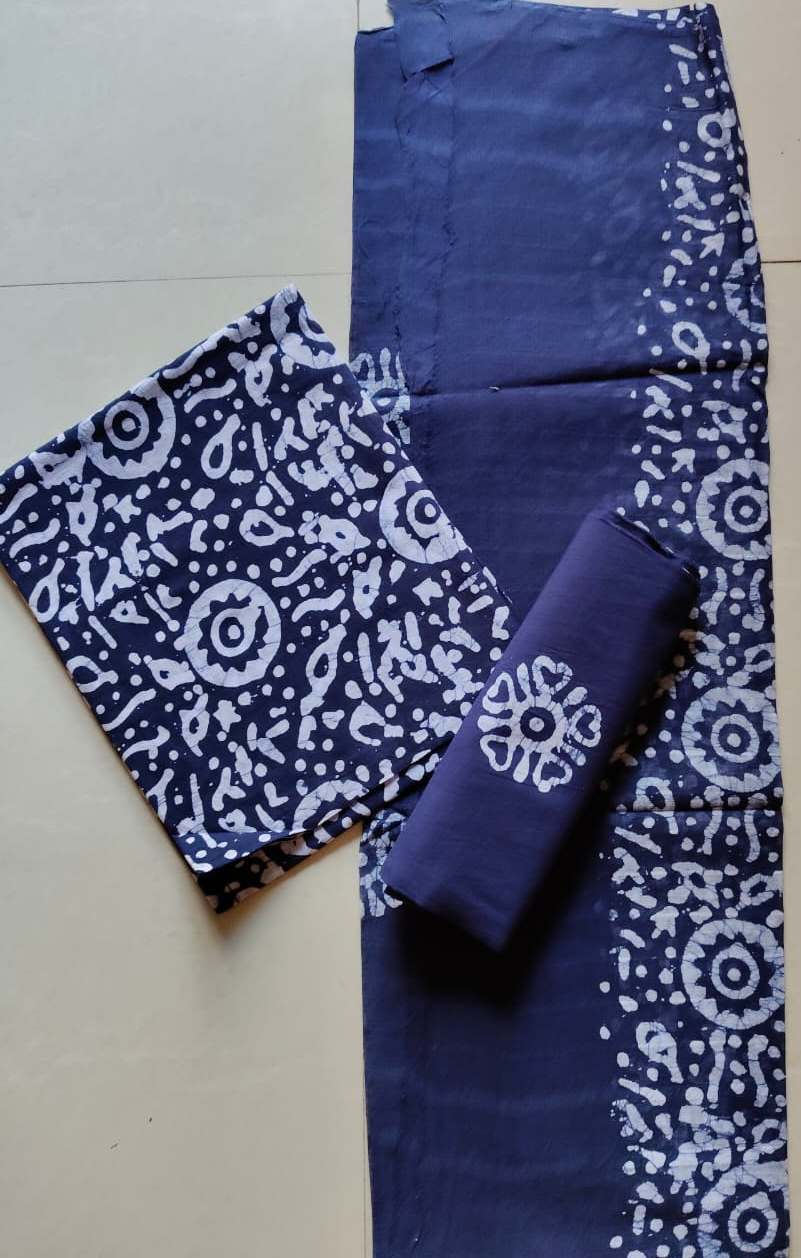 Dark Blue Batik Cotton 3Piece Suit