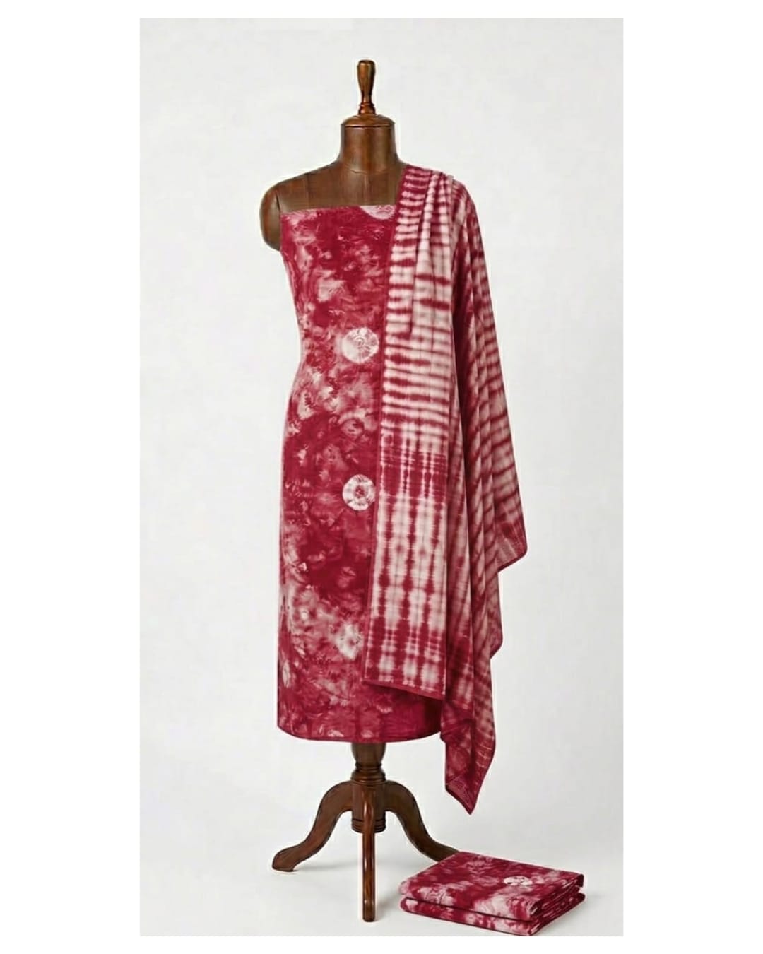 Dark Pink Tie & Dye Cotton 3Piece Suit