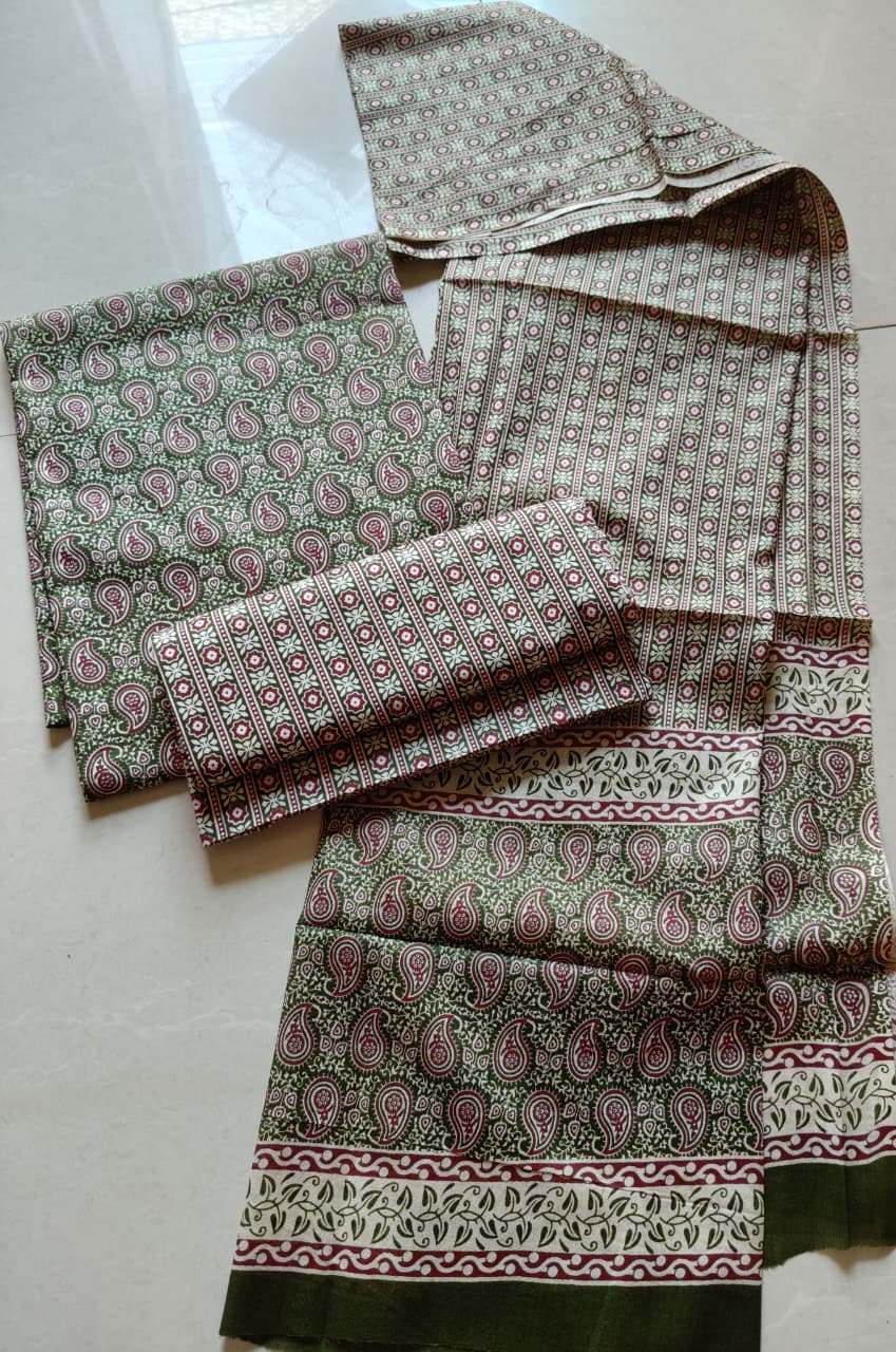 Green Cotton Ajrakh 3Piece Suit