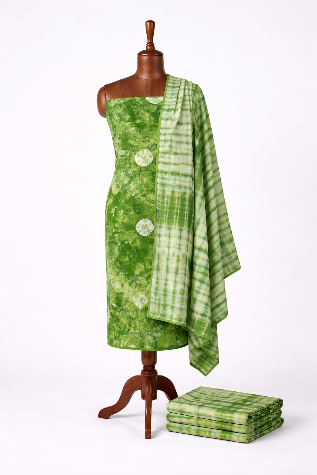 Parrot Green Tie & Dye Cotton 3Piece Suit