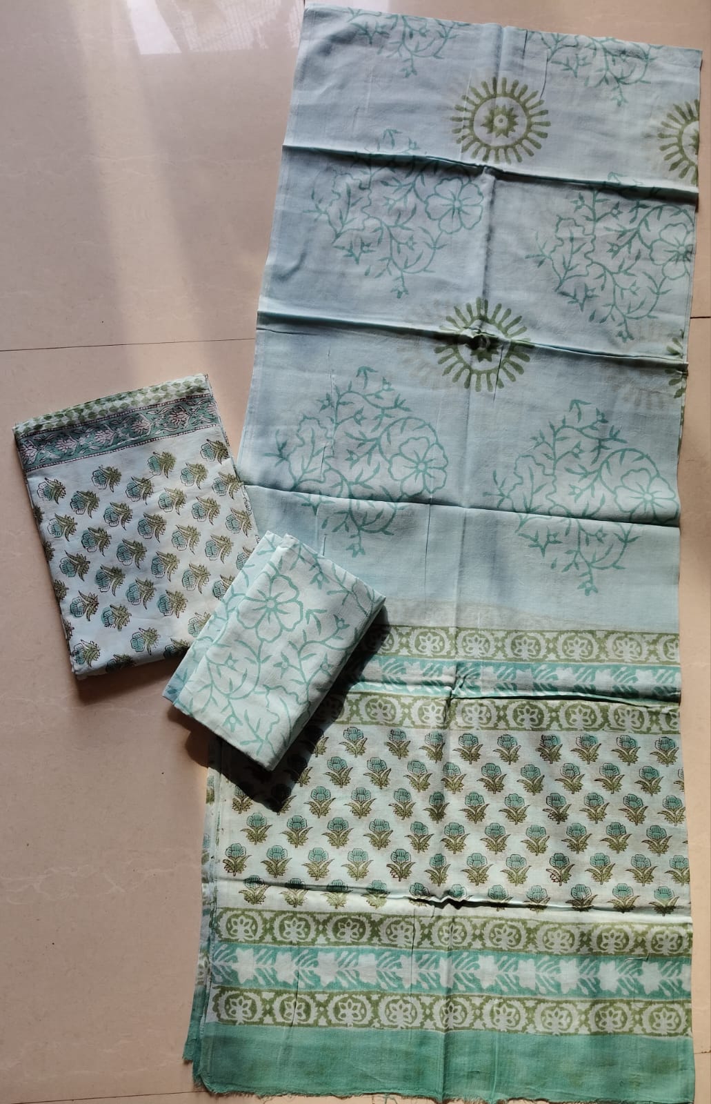 Light Blue Bagru Cotton 3Piece Suit