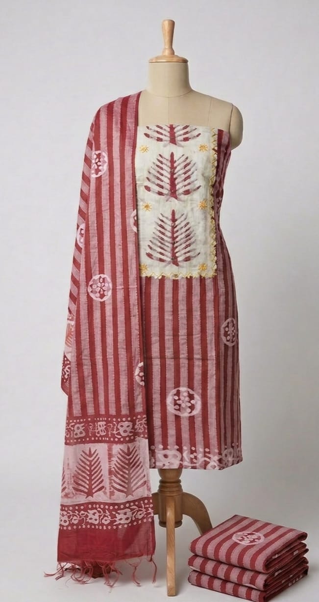 Pink Batik Kantha Cotton 3Piece Suit