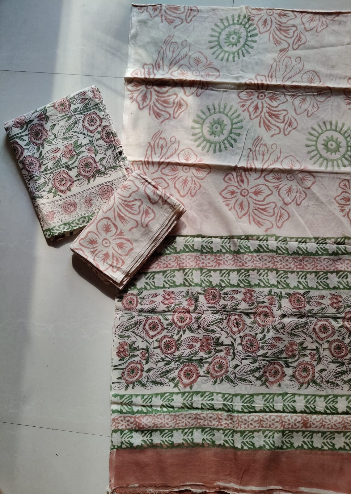 Powder Peach Bagru Cotton 3Piece Suit