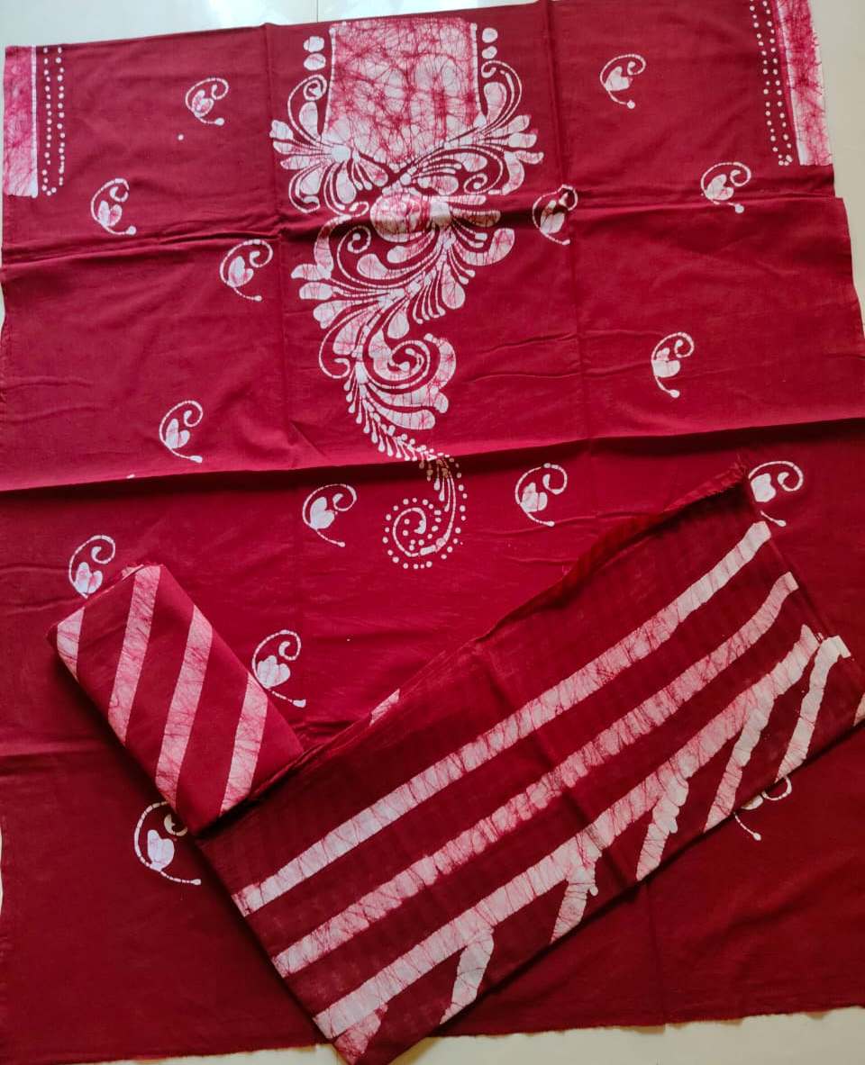 Red Bherugarh Cotton 3Piece Suit