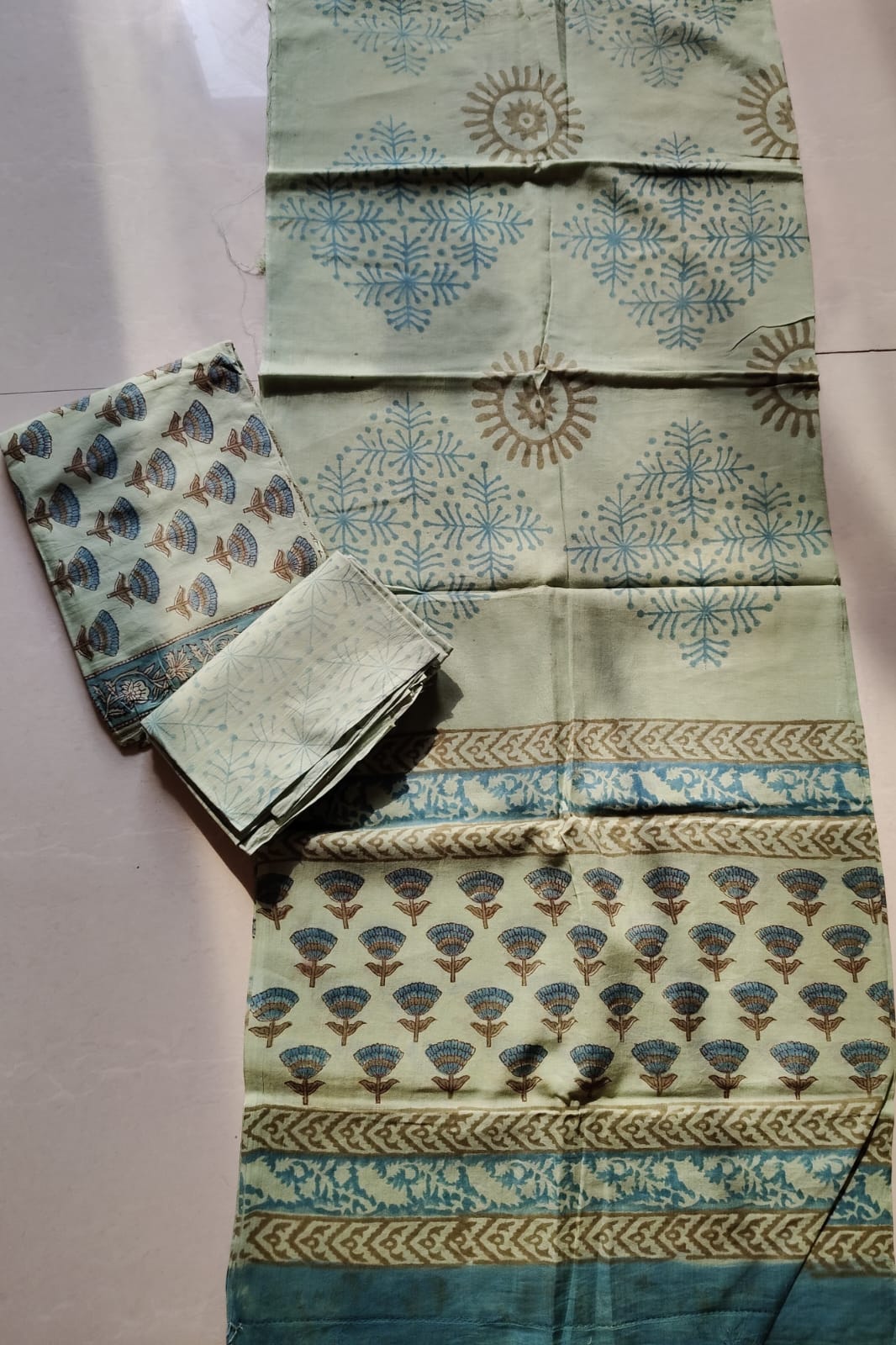 Sage Green Bagru Cotton 3Piece Suit