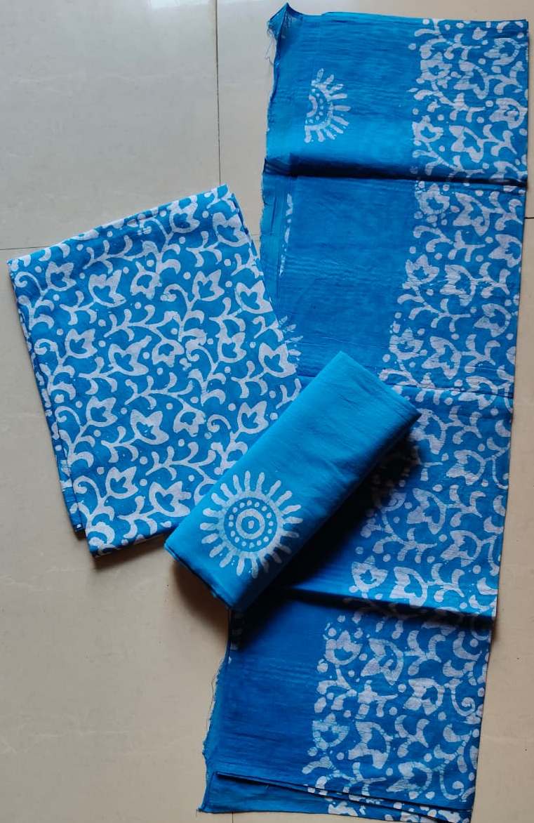 Sky Blue Batik Cotton 3Piece Suit