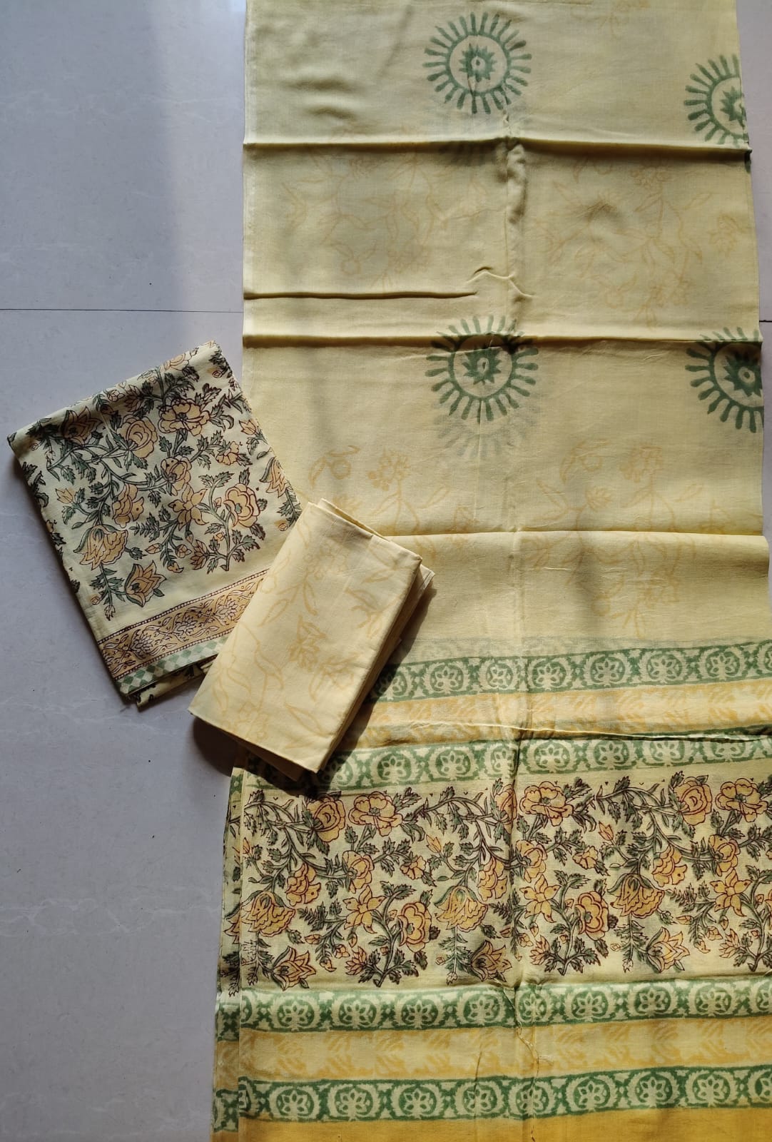 Yellow Bagru Cotton 3Piece Suit